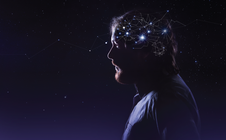 man with an illuminated mind, artificial intelligence.