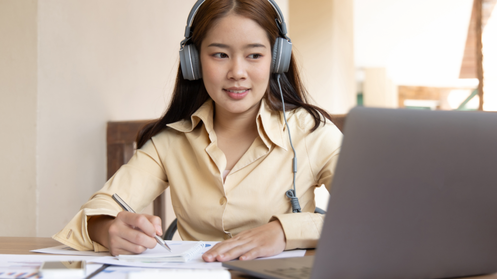 Young woman studying from home 