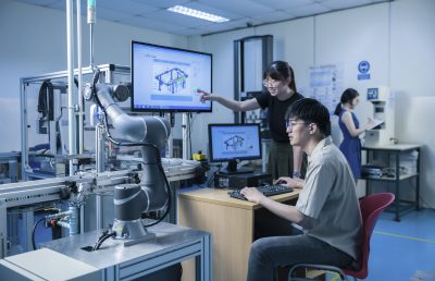 MDIS Students utilising computer software to engineer a device.